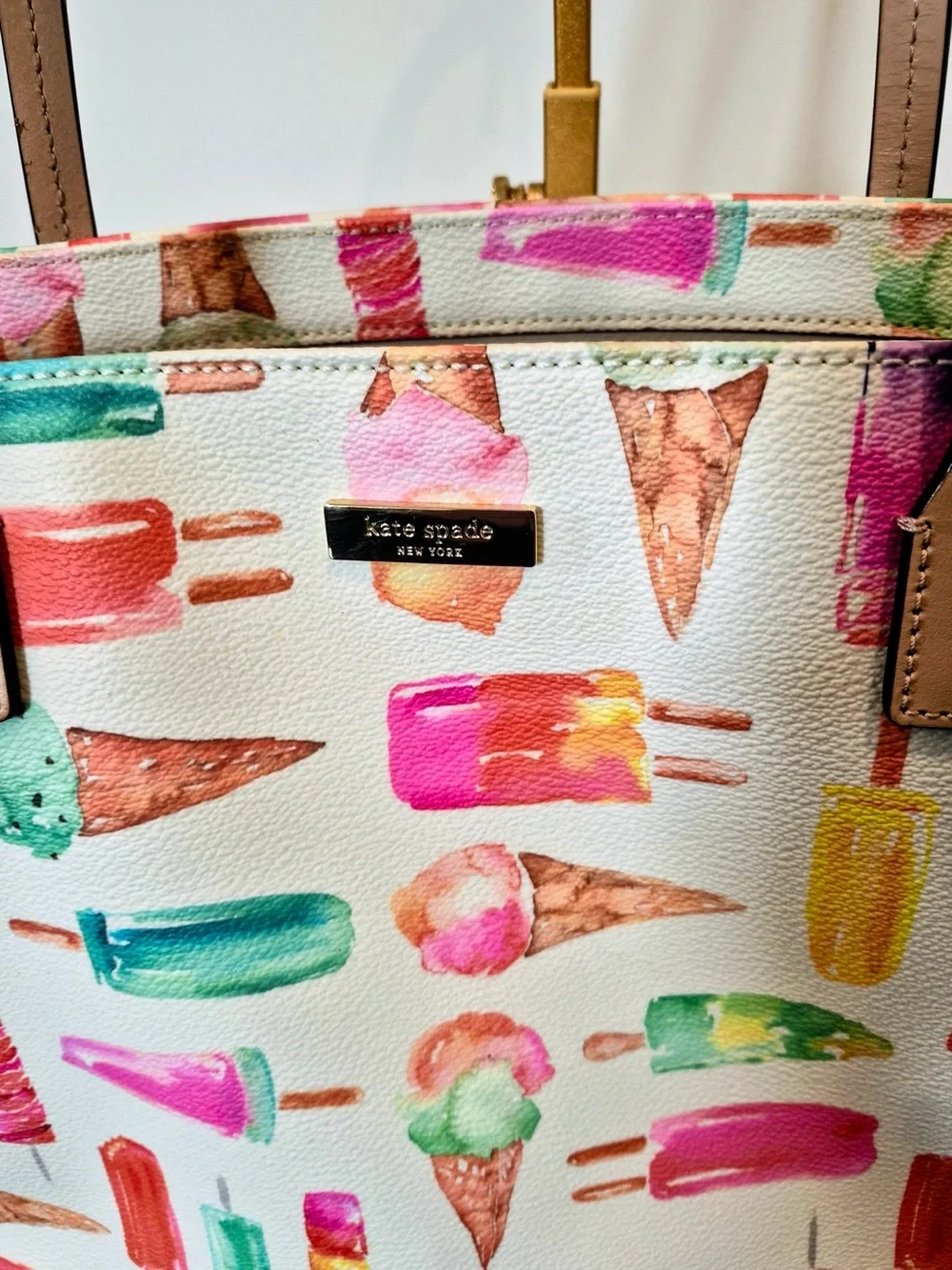 kate spade Ice Cream Print Tote Bag in White Multi size large